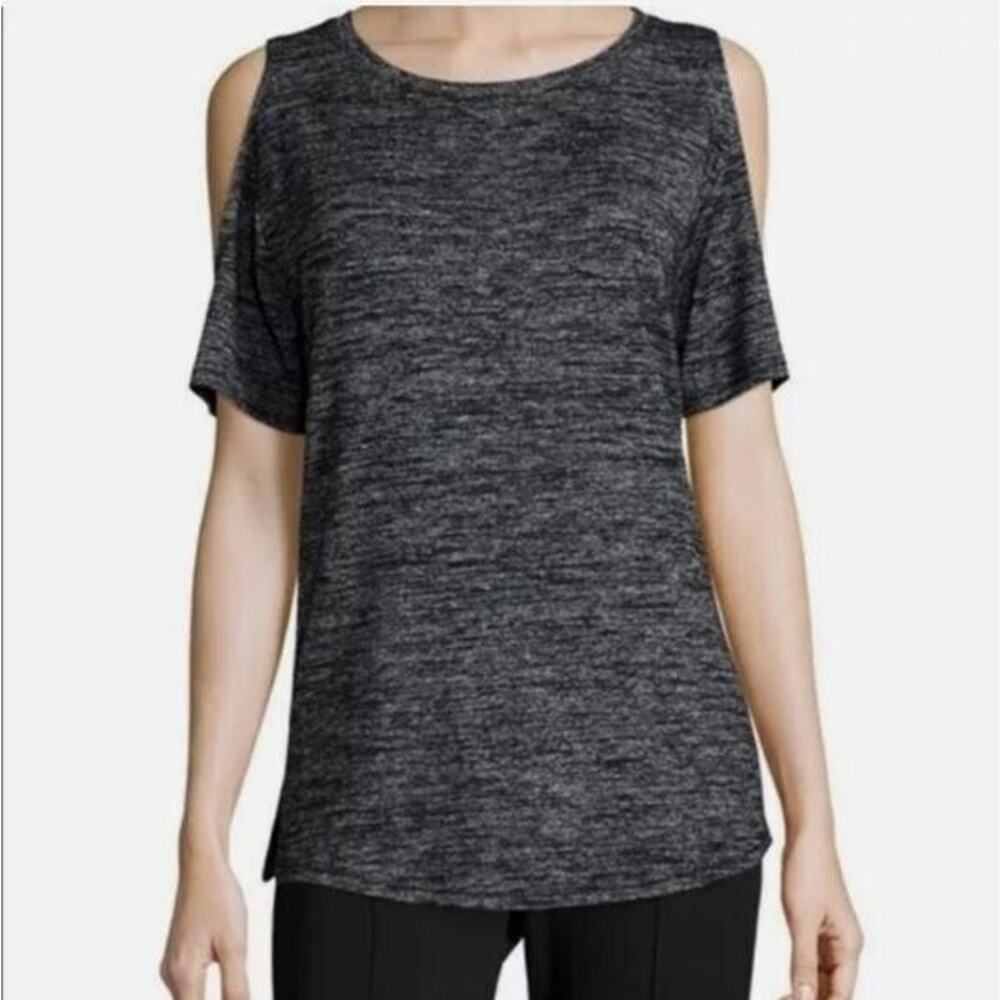 Rag & Bone Black & Grey Show Off Short Sleeve Cold Shoulder Knit Tee Women Small